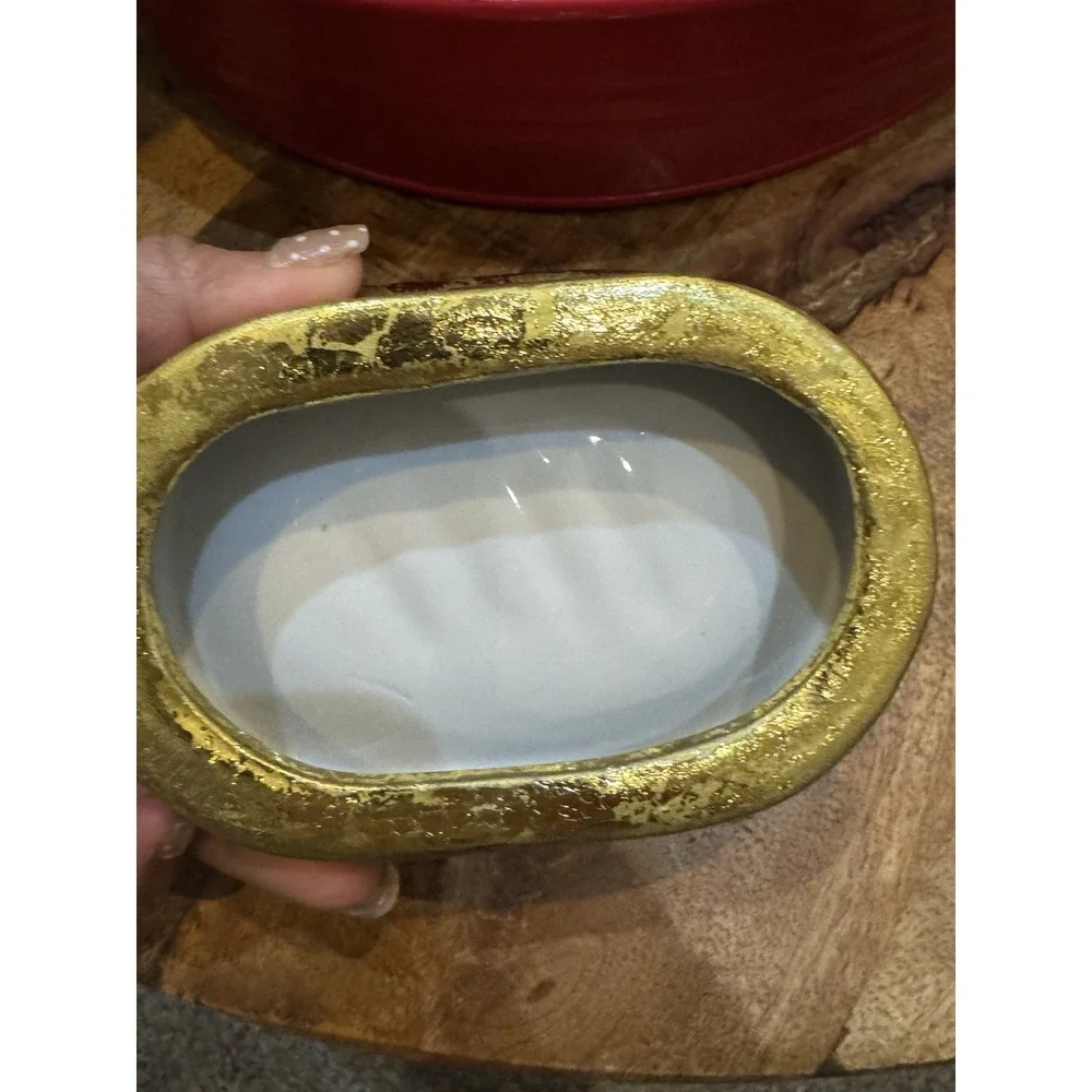 Gold Trim Decoupage Victorian Style Soap Dish Tray Regency Shabby‎ Chic